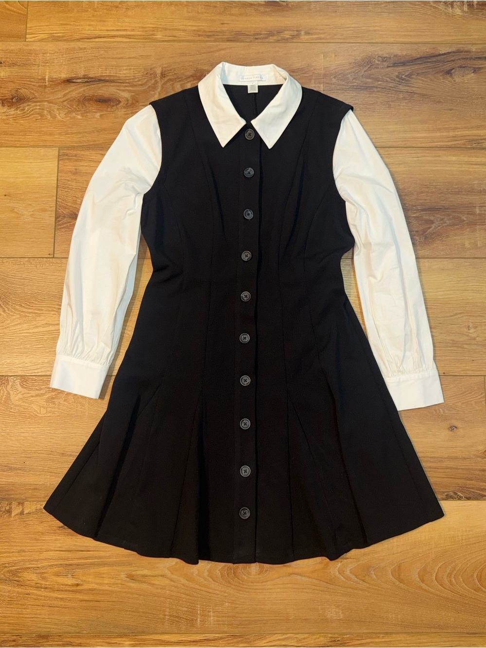 London Times Black Dress with White Collar & Sleeves